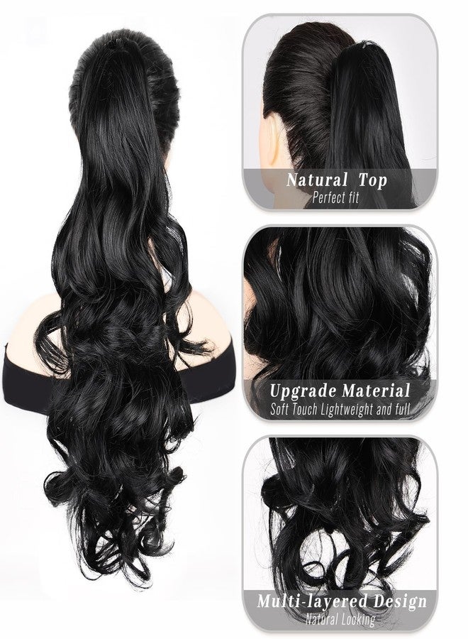 MAYSA Claw Clip Ponytail Extension 20" Clip in Wavy Ponytail Hair Extensions Long Synthetic Fake Ponytail for Women Extensions #1B Natural Black - Image 3
